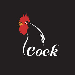 Vector of a cock head on black background. Farm Animals.