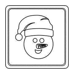 sketch silhouette square frame with cartoon snowman christmas face vector illustration