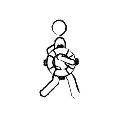 blurred silhouette pictogram male with lifeguard float vector illustration