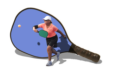 Senior Woman Pickleball Player Against Paddle Composite