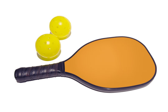 Isolated Pickleball Paddle with Two Balls