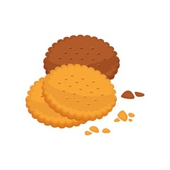 Chocolate and vanilla taste biscuit round shape with crumbs isolated
