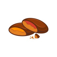 Fresh chocolate cookies filled with jelly cream or strawberry jam