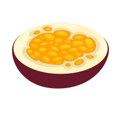 Passion fruit half isolated on white vector illustration in flat design.