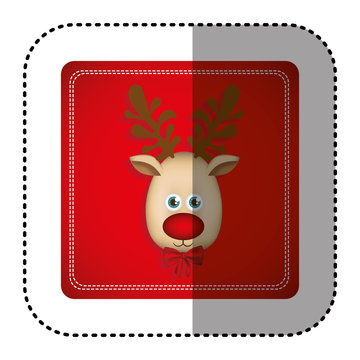 sticker colorful square frame with christmas reindeer face vector illustration