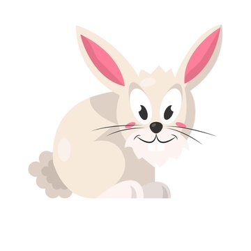 Cute pink rabbit isolated on white vector illustration