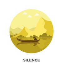 Silence template on logotype with isolated man in boat