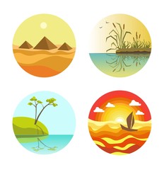 Landscape round icons colorful set isolated on white