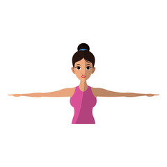 girl doing yoga, cartoon icon over white background. colorful design. vector illustration