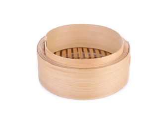dimsum bamboo basket on white background