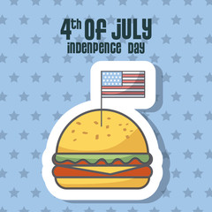 usa indepence day card with hamburger icon over blue background. colorful design. vector illustration