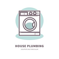 Washing machine icon house plumbing equipment logo vector illustration.