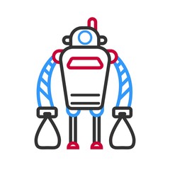 Robot machine with long hands isolated on white background. Vector