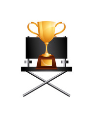 golden trophy icon over blue background. colorful design. vector illustration