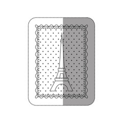 sticker contour frame of eiffel tower with background dotted vector illustration