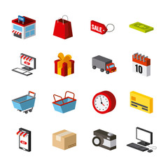 shopping isometric related  icons set over white background. colorful design. vector illustration