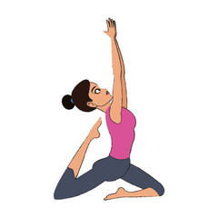 woman doing yoga, cartoon icon over white background. colorful design. vector illustration