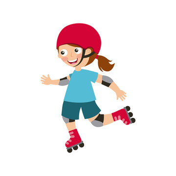 Girl riding skates, cartoon icon over white background. colorful design. vector illustration