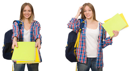 Collage of young female student on white