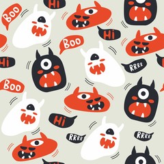 Seamless pattern of cute and funny cartoon monsters.