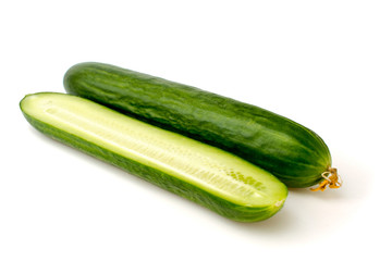 Sliced cucumber on white background