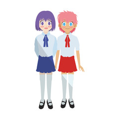 Obraz na płótnie Canvas anime girls wearing school uniform, icon over white background. colorful design. vector illustration