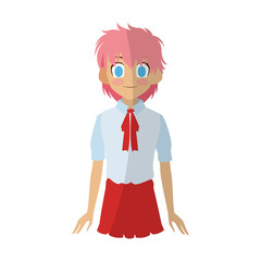 anime girl wearing school uniform, icon over white background. colorful design. vector illustration