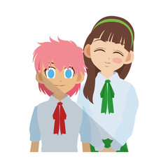 anime girls wearing school uniform, icon over white background. colorful design. vector illustration