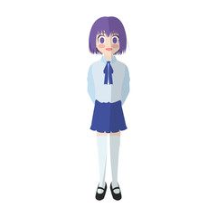 anime girl wearing school uniform, icon over white background. colorful design. vector illustration