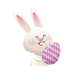 Fototapeta premium cute rabbit with easter eggs, cartoon icon over white background. colorful design. vector illustration