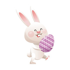 cute rabbit with easter eggs, cartoon icon over white background. colorful design. vector illustration