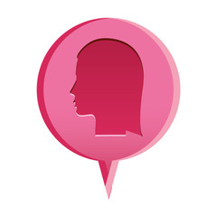 colorful relief circular speech with silhouette female head vector illustration