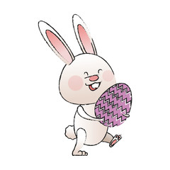 cute rabbit with easter eggs icon over white background. colorful deisign. vector illustration