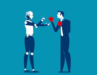 Human and robot fighting. Concept business technology illustration. Vector cartoon character and abstract