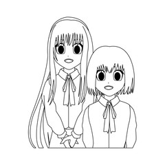 anime girls wearing school uniforms, icon over white background. vector illustration