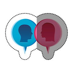 sticker colorful relief dialogue between man and woman vector illustration