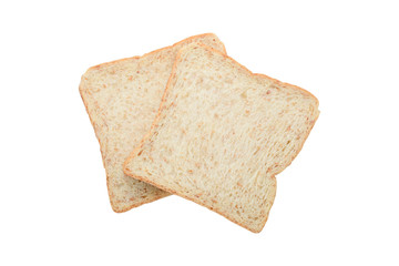 Two fresh whole wheat bread slices isolated on white