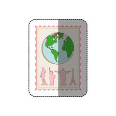 Obraz premium sticker color pastel frame with world map and set of the world landmark icons vector illustration