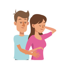 happy couple with rest position, cartoon icon over white background. colorful design. vector illustration