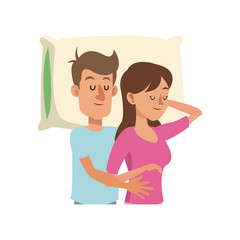 happy couple with rest position, cartoon icon over white background. colorful design. vector illustration
