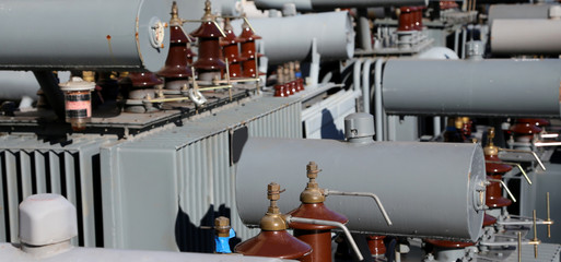 warehouse with abandoned voltage transformers very old and pollu