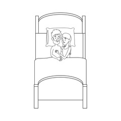 happy couple slepping at the bed, cartoon icon over white background. vector illustration