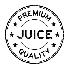 Grunge black premium quality juice round rubber seal stamp on white background