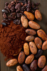 cocoa beans and powder