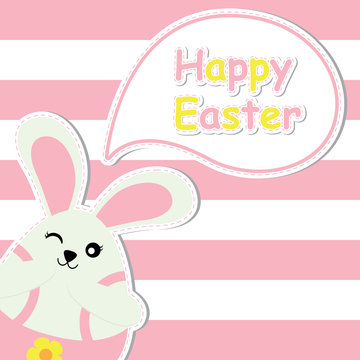 Easter card with cute bunny girl on pink stripes background for Easter postcard, wallpaper, and greeting card vector illustration