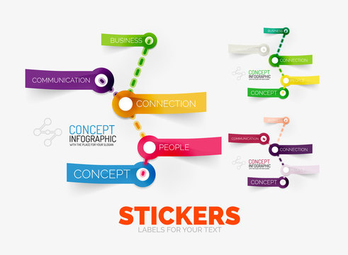 Vector diagram elements set with colour paper sticker icons
