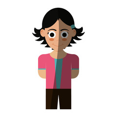 happy girl wearing pink and blue shirt, cartoon icon over white background. colorful design. vector illustration