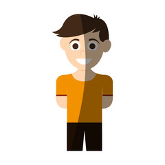 happy boy wearing yellow t-shirt, cartoon icon over white background. colorful design. vector illustration
