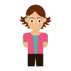 happy girl wearing pink and blue shirt, cartoon icon over white background. colorful design. vector illustration