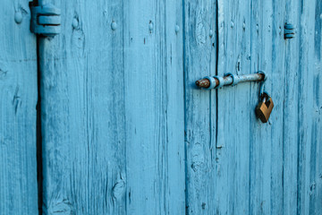 Lock on the blue wooden door